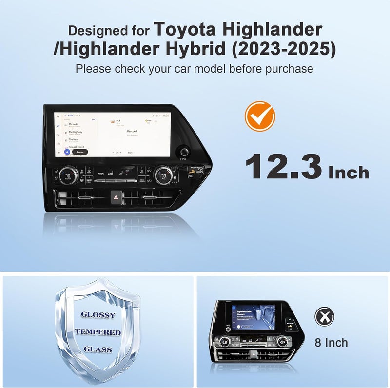BSTW for 2025 Toyota Highlander Screen Protector 2023-2025 Highlander Limited/Platinum 12.3-in for 2025 Toyota Highlander Hybrid Accessories 9H Tempered Glass Protective Film - Image 2